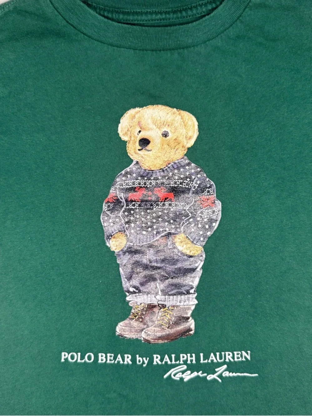 Polo Ralph Lauren 3T Unisex Kids Big Bear Long Sleeve Cotton Green Shirt Preppy
